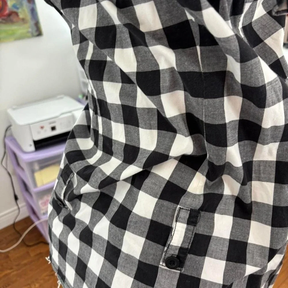 y2k black white gingham fitted blouse short sleeve size M - Picture 5 of 6